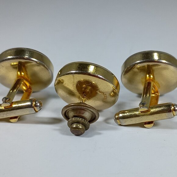 Vintage 50's Gambling Roulette Wheel Cufflinks Lapel Pin Good Luck Charm Austria - Picture 3 of 6